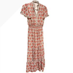 Max Studio London Maxi Dress Floral Boho S Orange Excellent Tiered Smocked